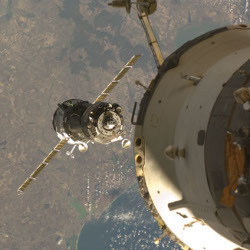 the Soyuz TMA-13 spacecraft approaches the International Space Station