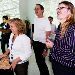 Professor Sheldon Brown (right) at Calit2's interactive museum installation