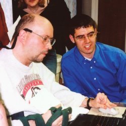 David with the U.B. Talker system and University of Buffalo students