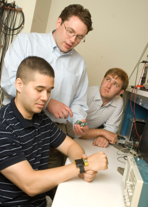 University of Virginia Associate Professor John Lach with students Mark Hanson and Adam Barth