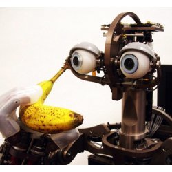 a robot with a banana