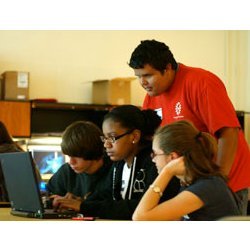 Students in robot workshop