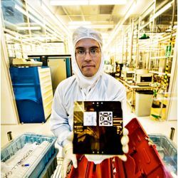 researcher in UCSB clean room