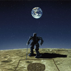 illustration of humanoid robot on moon