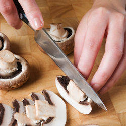 slicing mushrooms