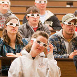 students wearing 3-D glasses