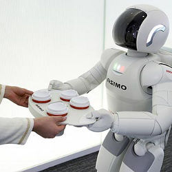 Asimo robot presents tray