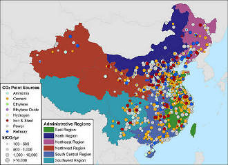 map of emissions storage locations in China