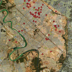 blast map of Baghdad, Iraq