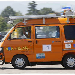 unmanned electric-powered orange van