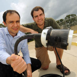 Missouri S&T professor Mehdi Ferdowsi and student Andrew Meintz