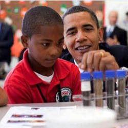 student and President Obama