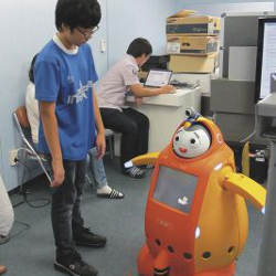 student with robot