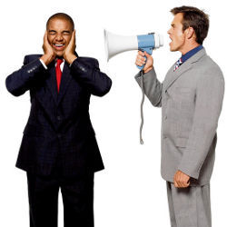 listener and speaker with bullhorn