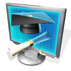 graduation cap and diploma on computer screen