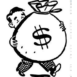 man carrying a large bag of money, illustration