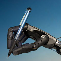 robotic hand holding a pen