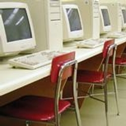 Computers and empty chairs