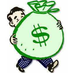 man carrying a large bag of money, illustration