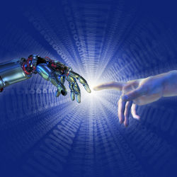 robot and human hands almost touching