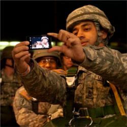 Paratrooper with smartphone