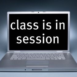 laptop screen: class is in session