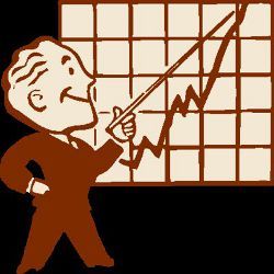 man pointing to growth chart, illustration