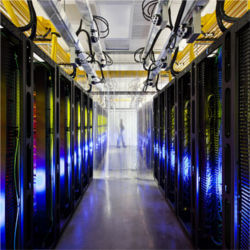 Racks of networking equipment