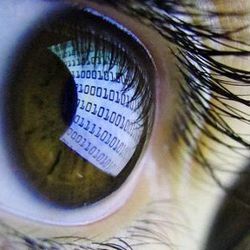 binary code reflected in eye