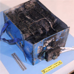 Burned battery from a Boeing 787