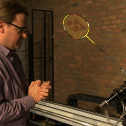 Researcher Wim Symens and his badminton robot