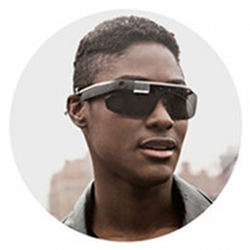 A man wearing the latest version of Google Glass