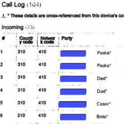 Call log of seized iPhone