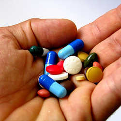 A handfull of pills.