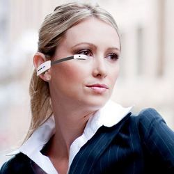 A woman wearing 'smart glasses.'