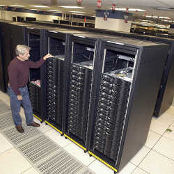 An engineer inspecting the Roadrunner supercomputer.