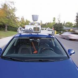 A driverless car on the road.