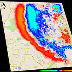 An image of ground motion in the 2008 Chino Hills, CA, earthquake.