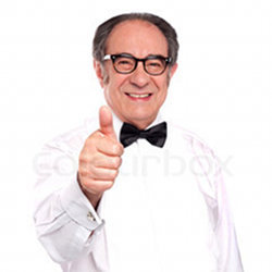 A middle-aged man giving the thumbs-up sign. 