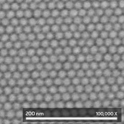 A microscopic image of a bit-patterned recording medium.