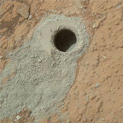 Curiosity drill hole, Mars