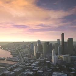 A 3D rendering of the Seattle skyline.