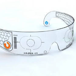 A concept design for glasses with an integrated camera and zoom lens.