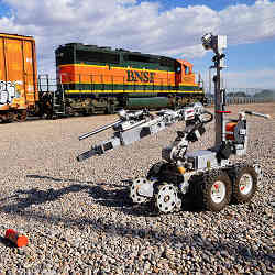 A remote-controlled hazardous-duty robot.