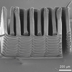 An interlaced stack of electrodes generated by a 3D printer. 