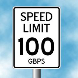 A sign limiting speed to 100 GBPS.