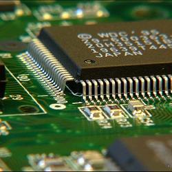 A semiconductor on a printed circuit board. 