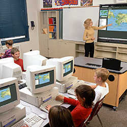 Using computers in the classroom.