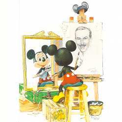 A drawing of Mickey Mouse drawing a self-portrait.