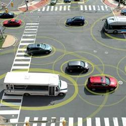 A representation of how connected vehicles will communicate.